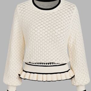 Cupshe Cream Knit W/Black Trim Sweater NWT Medium Casual Professional Business